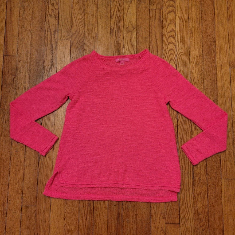 Lilly Pulitzer Pink Knit Sweater Long Sleeve Side Slit M Boxy Barbiecore Cozy